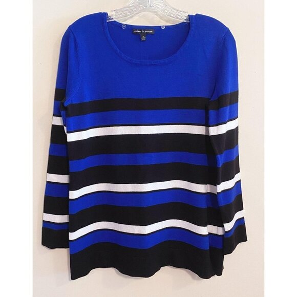 Cable & Gauge Sweater Cobalt Blue Striped Long Sleeve Women's Size Med *FLAW - Picture 4 of 10